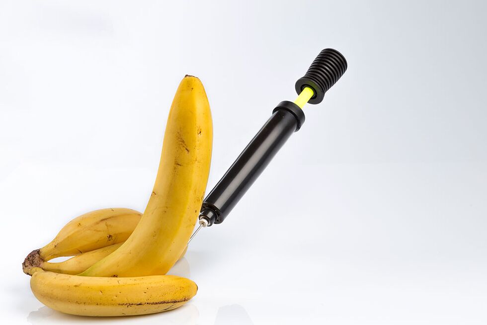 Banana injection simulates an injection to enlarge the penis